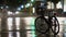 Bicycle parked on the street, evening, rain