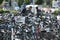 Bicycle parking lot at the main train station in Linz, Austria, Europe