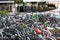 Bicycle parking lot at the main train station in Linz, Austria, Europe