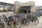 Bicycle parking near main building of Leipzig University on Augustusplatz square in Leipzig, Germany. November 2019