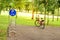 Bicycle parking sign on slope area with red bicycle