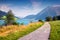 Bicycle path around Resia lake in the Italian Alps.