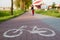 Bicycle path with horizontal marking. Designated place for cycling.