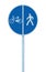 Bicycle and pedestrian lane road sign on pole post, large blue round isolated bike cycling and walking walkway footpath route