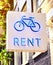 Bicycle rent sign of a bicycle shop