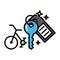 Bicycle rental icon colorful black outline isolated