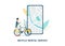 Bicycle rental service with phone screen flat vector illustration isolated.