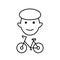 Bicycle rental and sharing. Bicycle and boy. Male client of a public bike in a car sharing mobile service. Editable
