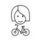 Bicycle rental and sharing. Bicycle and girl. Female client of a public bike in a car sharing mobile service. Editable