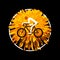 Bicycle rider yellow sign with dandelion flower on black. Vector illustration