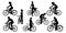 Bicycle Riding Bike Cyclists Silhouettes Set