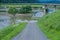 Bicycle riding path submerged under water