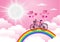 Bicycle riding on a rainbow with valentine`s day