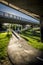 Bicycle route and roadway bridge in Sant Cugat del Valles Barcelona