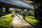 Bicycle route and roadway bridge in Sant Cugat del Valles Barcelona