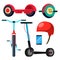 Bicycle, Scooter, Giroskuter, Mono Wheel Vector. Activity. City Transport. Isolated Flat Cartoon Illustration