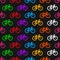 Bicycle Seamless Pattern. Multicolored Icons on a Black Background