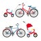 Bicycle Set for family ride. Set riding bikes isolated on white background. Vector flat illustration