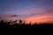 Bicycle silhouette in nature sunset golden hour evening with twilight sky background.