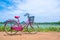 The bicycle stands on a village road at Thalkote lake near Sigiriya