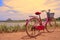 The bicycle stands on a village road at Thalkote lake near Sigiriya