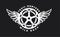 Bicycle star and wings, trail hunter symbol, logo on a dark background. Vector illustration.