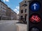 Bicycle traffic light stands on red in the city