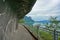 Bicycle trail under a rock overhang