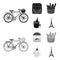 Bicycle, transport, vehicle,cafe .France country set collection icons in black,monochrome style vector symbol stock