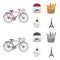 Bicycle, transport, vehicle,cafe .France country set collection icons in cartoon,monochrome style vector symbol stock