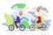 Bicycle travel with healthy woman man, urban lifestyle with bike ride vector illustration. Flat couple character at