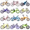 Bicycle vector bikers cycle biking transport with wheels and pedals illustration bicycling set of bicyclist cycling