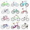 Bicycle vector bikers cycle biking transport with wheels and pedals illustration bicycling set of bicyclist cycling