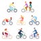 Bicycle vector bikers people character biking on cycle transport illustration set of man woman bicycling and bicyclist