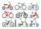 Bicycle vector modern e-bike design bikers cycle biking transport with wheels and pedals illustration bicycling set of