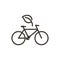 Bicycle vector thin line icon. Outline illustration of a bike with a leaf. Environment friendly. Alternative means of transport