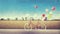 Bicycle vintage with heart balloon on farm field and blue sky