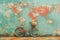Bicycle, world map on wall, eco and environment concept, sustainable transport and travel, protect nature, bike and earth day