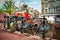 Bicycles on Amsterdam street on sunny summer day.