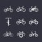 Bicycles, cycling, different bikes icons set
