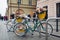 Bicycles decorated with flowers on street in Krakow, Poland