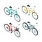 Bicycles isometric. Various types of bikes on white