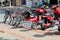 Bicycles and mopeds offered for rent on the main street of Alanya Turkey