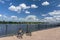 Bicycles near the river next to the fencing