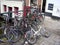 Bicycles next to canal of Amsterdam, Netherlands