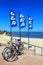 Bicycles parked by the beach along Rio de la Plata, Montevideo,