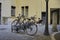 Bicycles Parked in a Courtyard in Rimini Italy