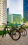 Bicycles parked at Modern apartment residential flat building Vienna