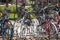 Bicycles raks full of bikes parked by communters near the Szeged market. Hungary is famous for his huge use of bicycle