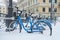 Bicycles rent station in the snow